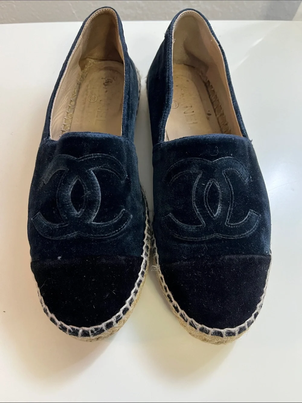 CHANEL Black Velvet Espadrilles with Interlocking CC